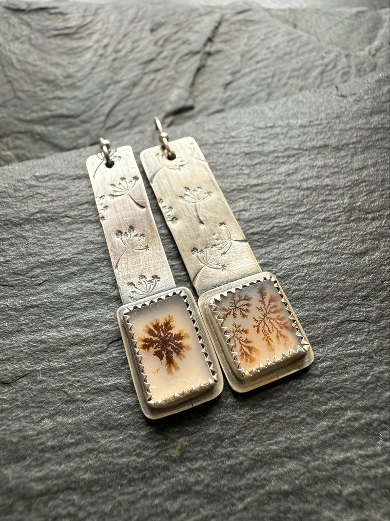 Flower Dentric Agate Earrings, handmade in the Netherlands