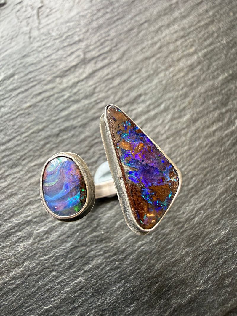 Open Ring with Boulder Opals, handmade in the Netherlands