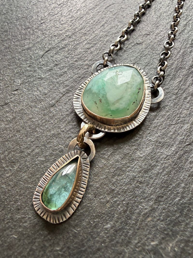 Peruvian Opal and Tourmaline Pendant, handmade in the Netherlands