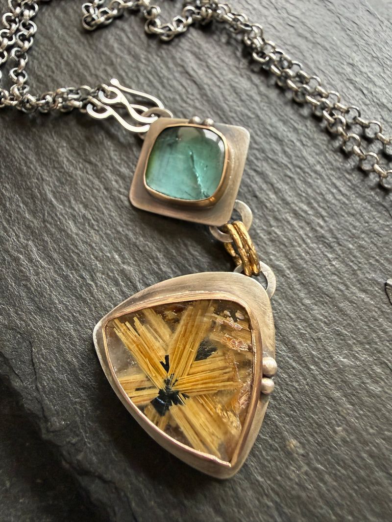 Rutile Quartz and Star Rutile Quartz Pendant, handmade in the Netherlands