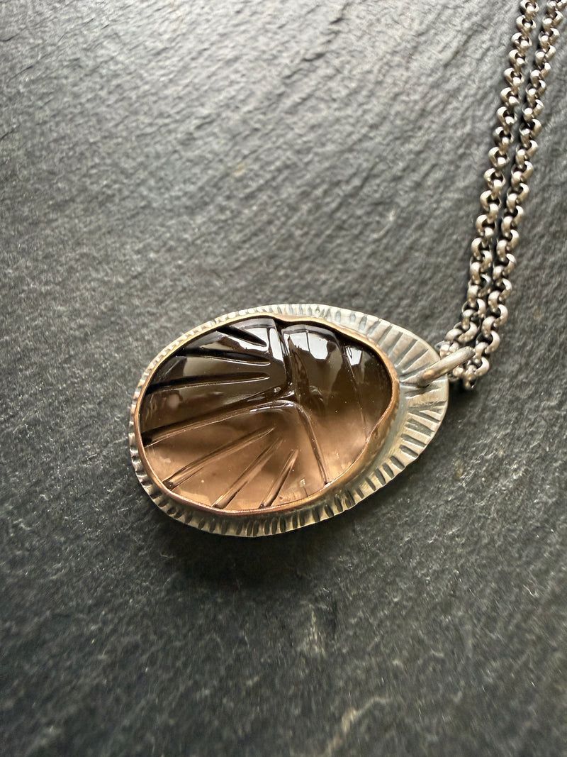 Smoky Topaz Scarab Pendant, handmade in the Netherlands